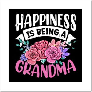 Happiness Is Being Grandma - Flower Art Grandma Posters and Art